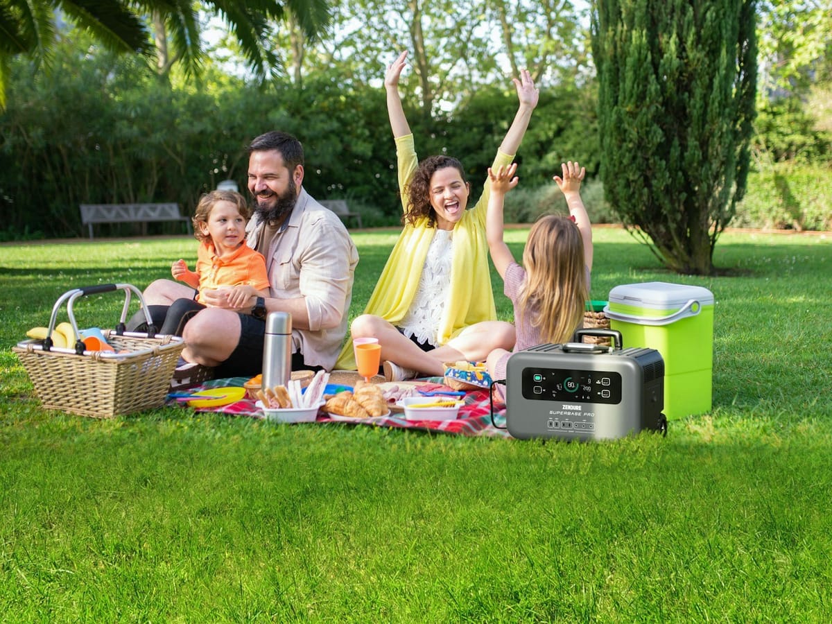 A family picnic with a portable power station